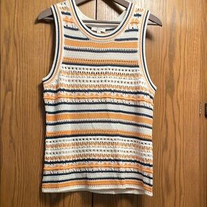 Matty M Ribbed Sleeveless Tank Top White, Blue and Orange